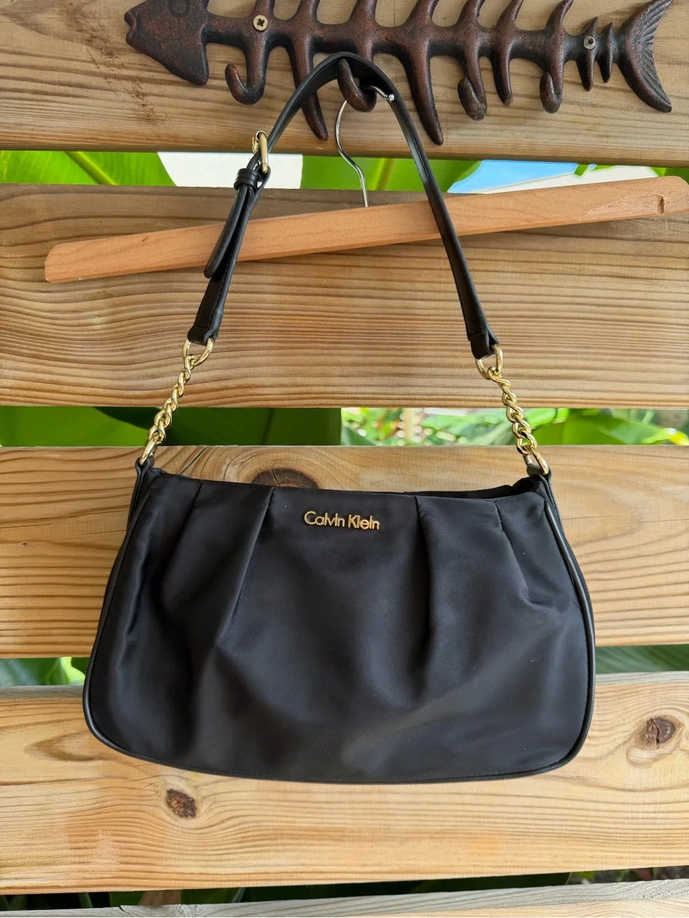 Calvin Klein Black Shoulder Bag with Gold Chain Strap